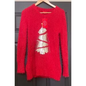 Joyland Red Fuzzy Sequin Christmas‎ Tree Sweater NWT Size M